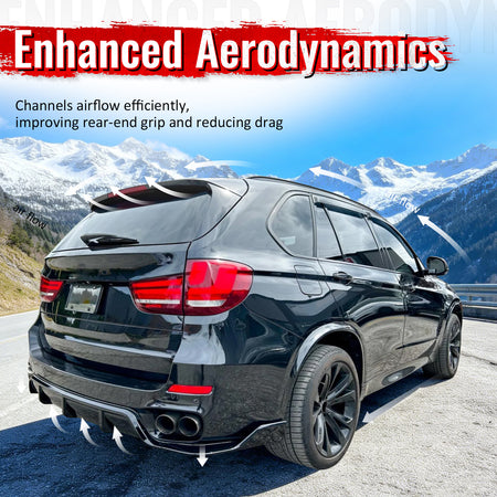 Fits 14-18 BMW F15 X5 MT M Sport Ikon Style Rear Diffuser Gloss Black ABS 3PCS