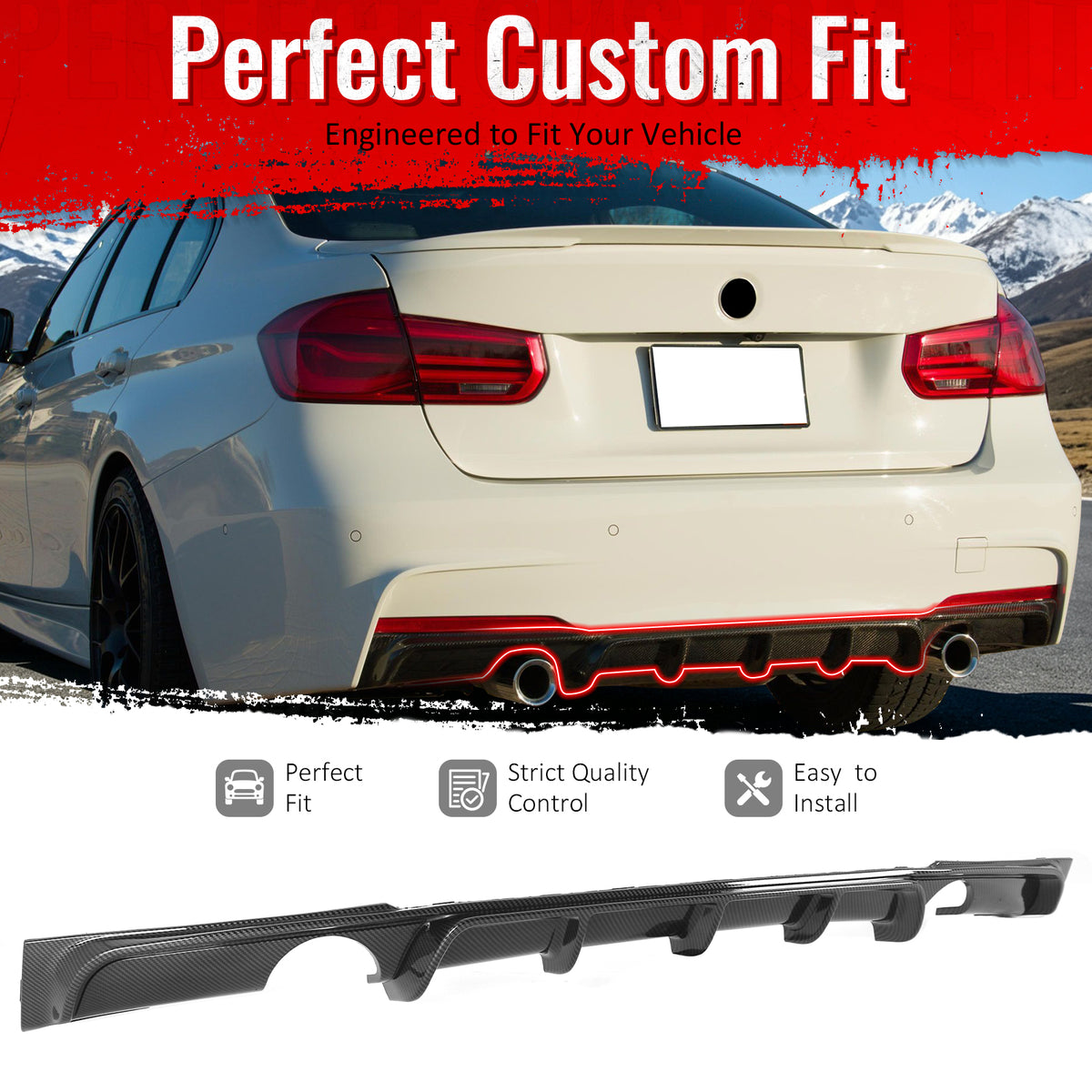For 2012-2018 BMW 3 Series F30 F31 M Sport Rear Diffuser, Carbon Fiber Look