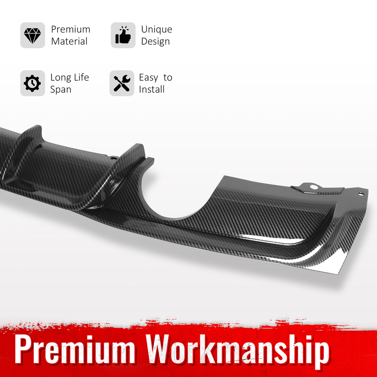 For 12-18 BMW 3 Series F30 F31 Carbon Fiber Look Rear Diffuser Dual Side Exhaust