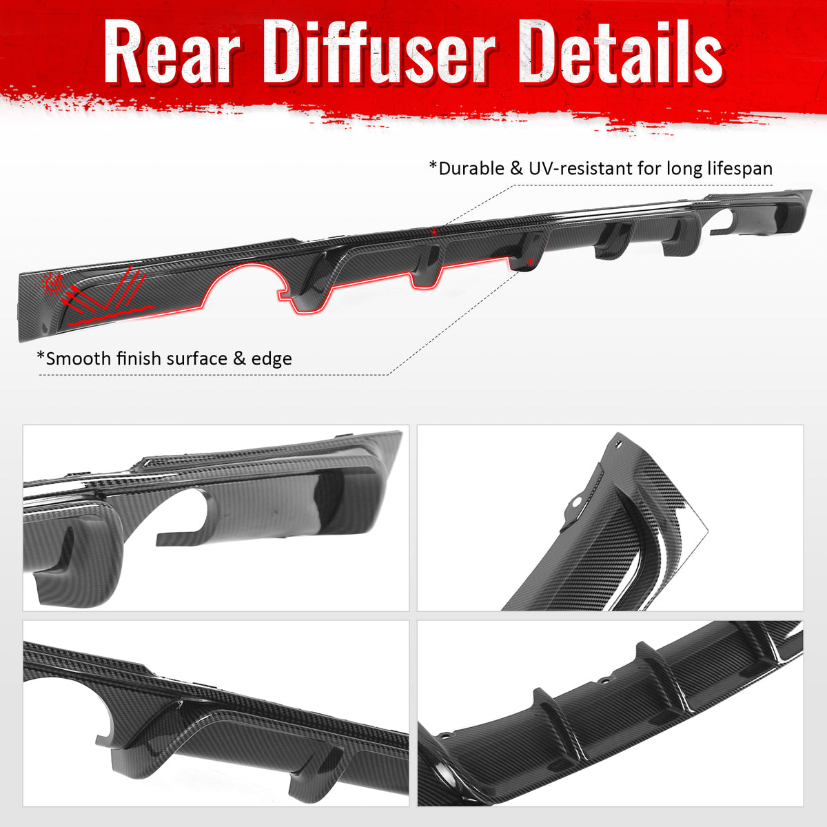 For 12-18 BMW 3 Series F30 F31 Carbon Fiber Look Rear Diffuser Dual Side Exhaust