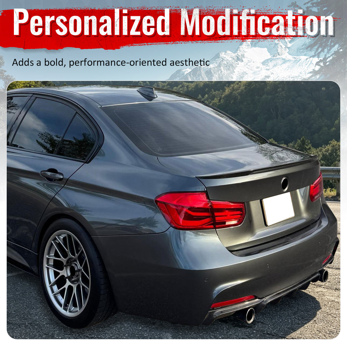 For 12-18 BMW 3 Series F30 F31 Carbon Fiber Look Rear Diffuser Dual Side Exhaust