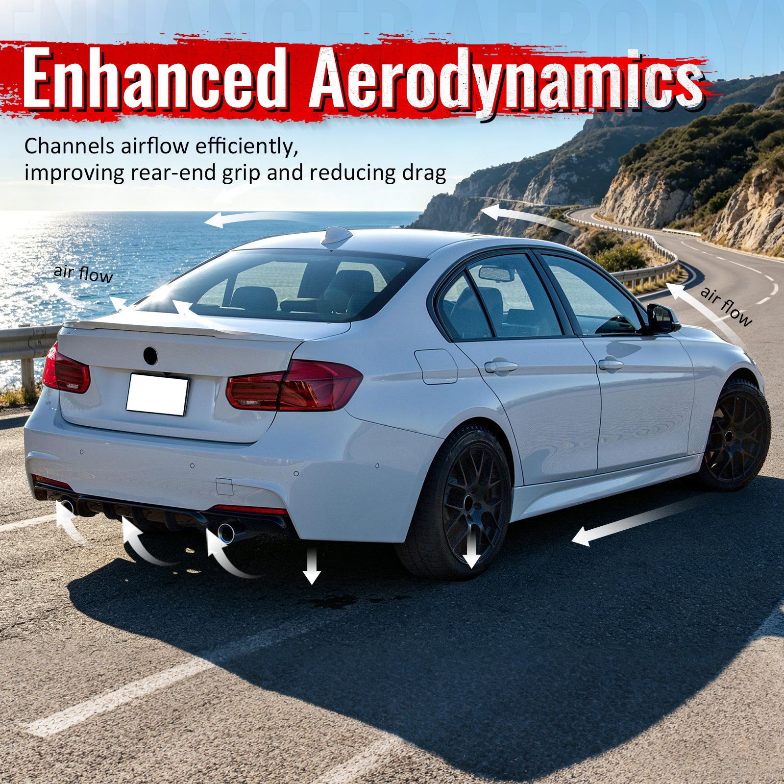 For 12-18 BMW 3 Series F30 F31 Carbon Fiber Look Rear Diffuser Dual Side Exhaust