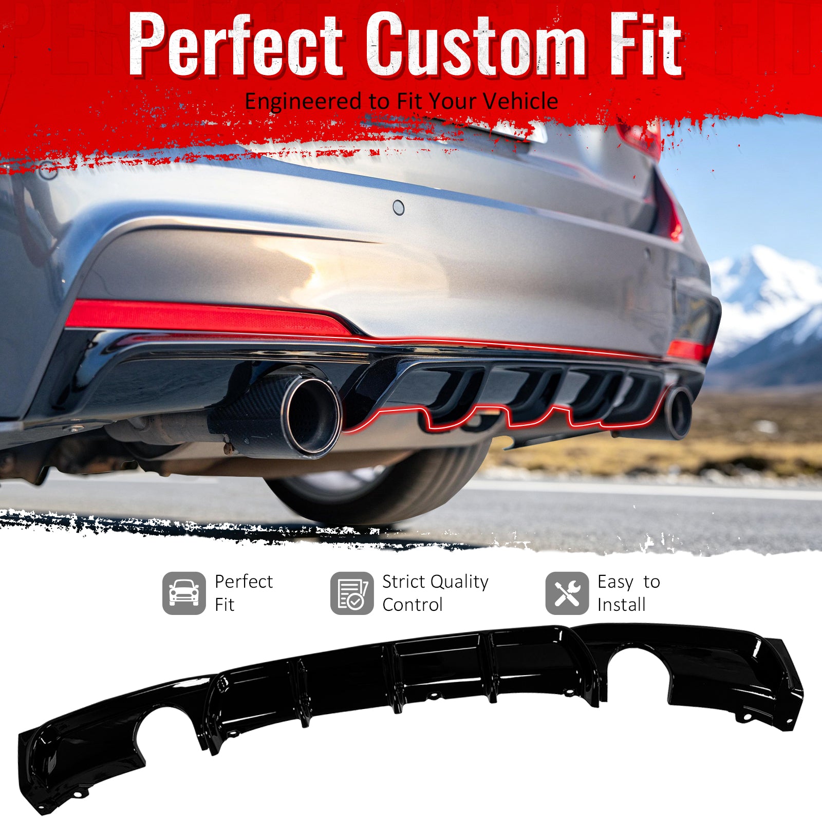 For 2012-2018 BMW 3 Series F30 F31 M Sport Rear Lip Diffuser, Gloss Black