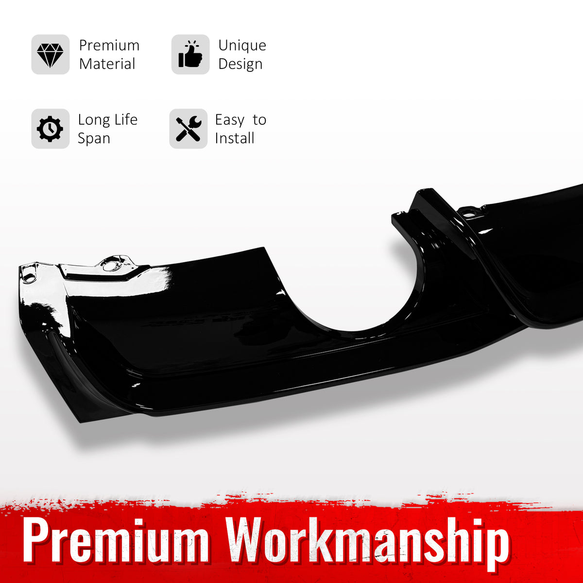 Fits 12-18 BMW 3 Series F30 F31 Gloss Black Rear Diffuser Lip Dual Side Exhaust