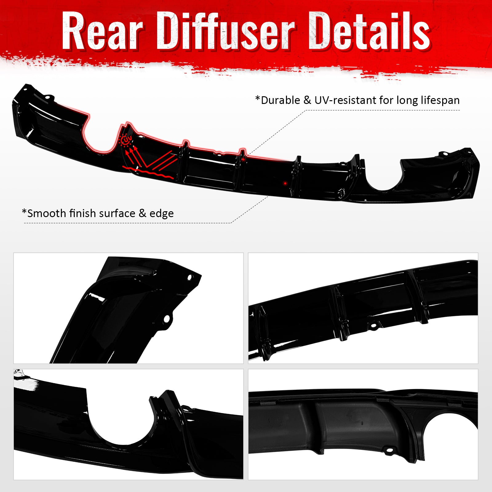 Fits 12-18 BMW 3 Series F30 F31 Gloss Black Rear Diffuser Lip Dual Side Exhaust