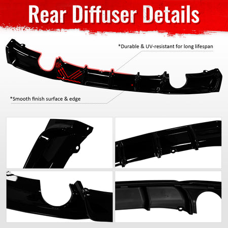 Fits 12-18 BMW 3 Series F30 F31 Gloss Black Rear Diffuser Lip Dual Side Exhaust