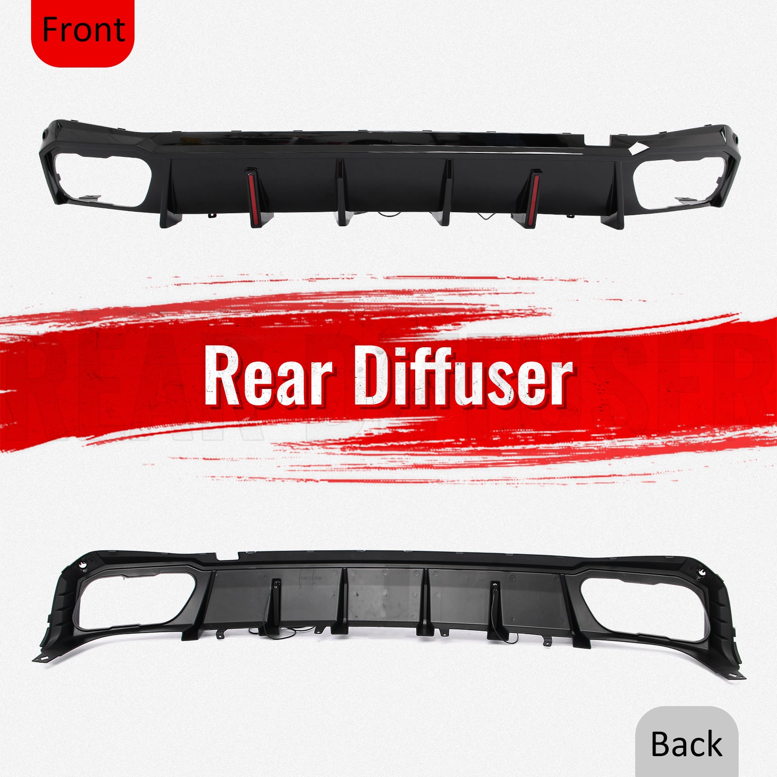 For 19-26 BMW X5 G05 M Sport IKON Rear Bumper Diffuser Lip W/ LED PP Gloss Black