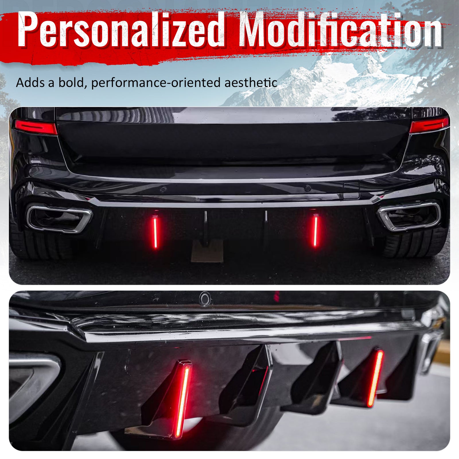 For 19-26 BMW X5 G05 M Sport IKON Rear Bumper Diffuser Lip W/ LED PP Gloss Black