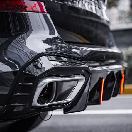 For 19-26 BMW X5 G05 M Sport IKON Rear Bumper Diffuser Lip W/ LED PP Gloss Black