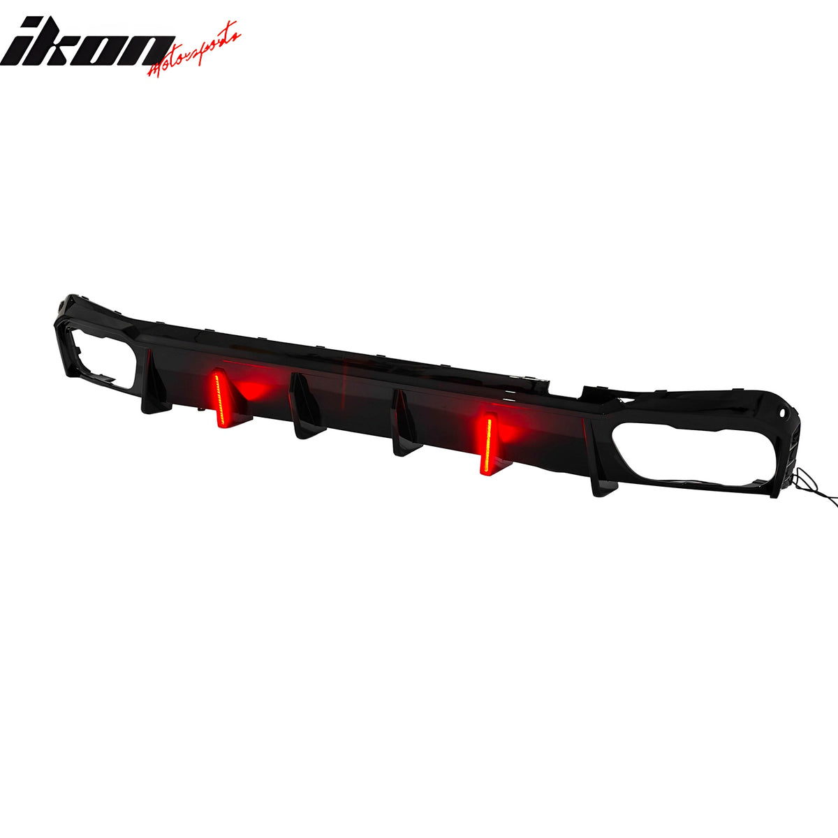 For 19-26 BMW X5 G05 M Sport IKON Rear Bumper Diffuser Lip W/ LED PP Gloss Black