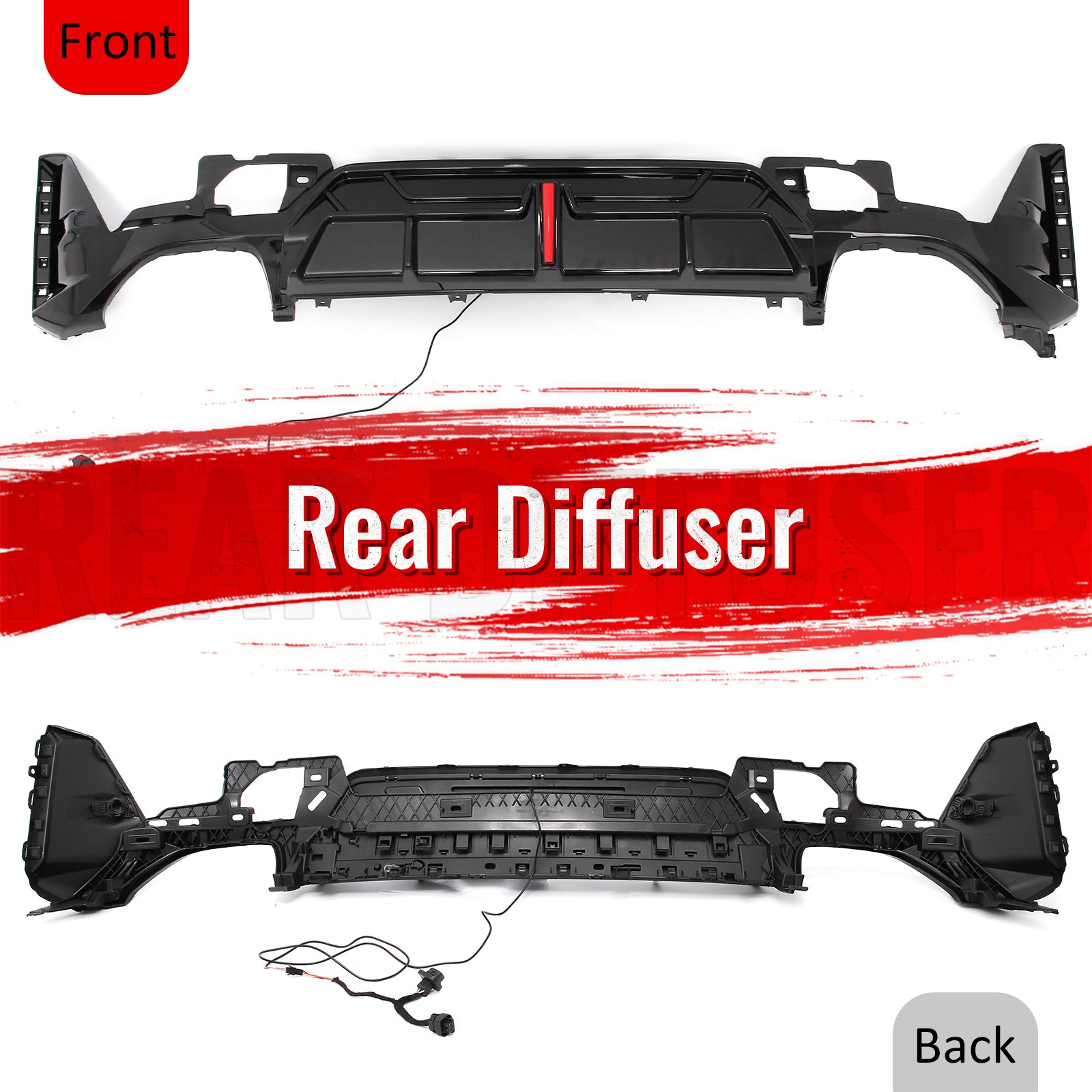 Fits 23-26 BMW G20 3-Series IKON Rear Bumper Diffuser W/LED Light PP Gloss Black