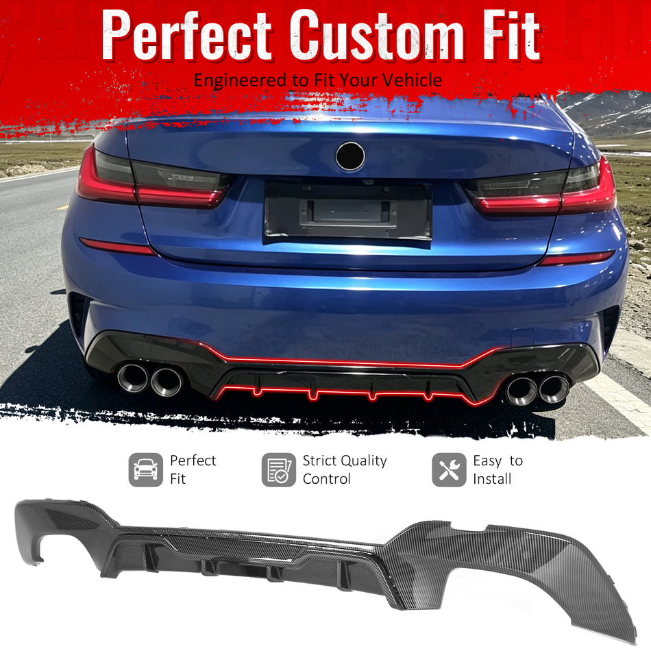 Fit 2019-2020 BMW Pre LCI G20 3 Series Rear Diffuser Carbon Fiber Print