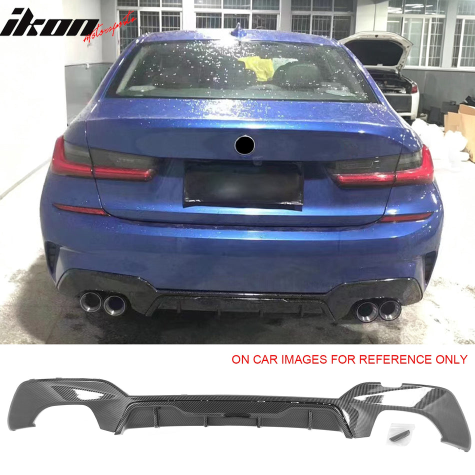 2019-2022 BMW Pre LCI G20 3 Series Rear Bumper Diffuser Lip M340 Style Square Tips Carbon Fiber Print