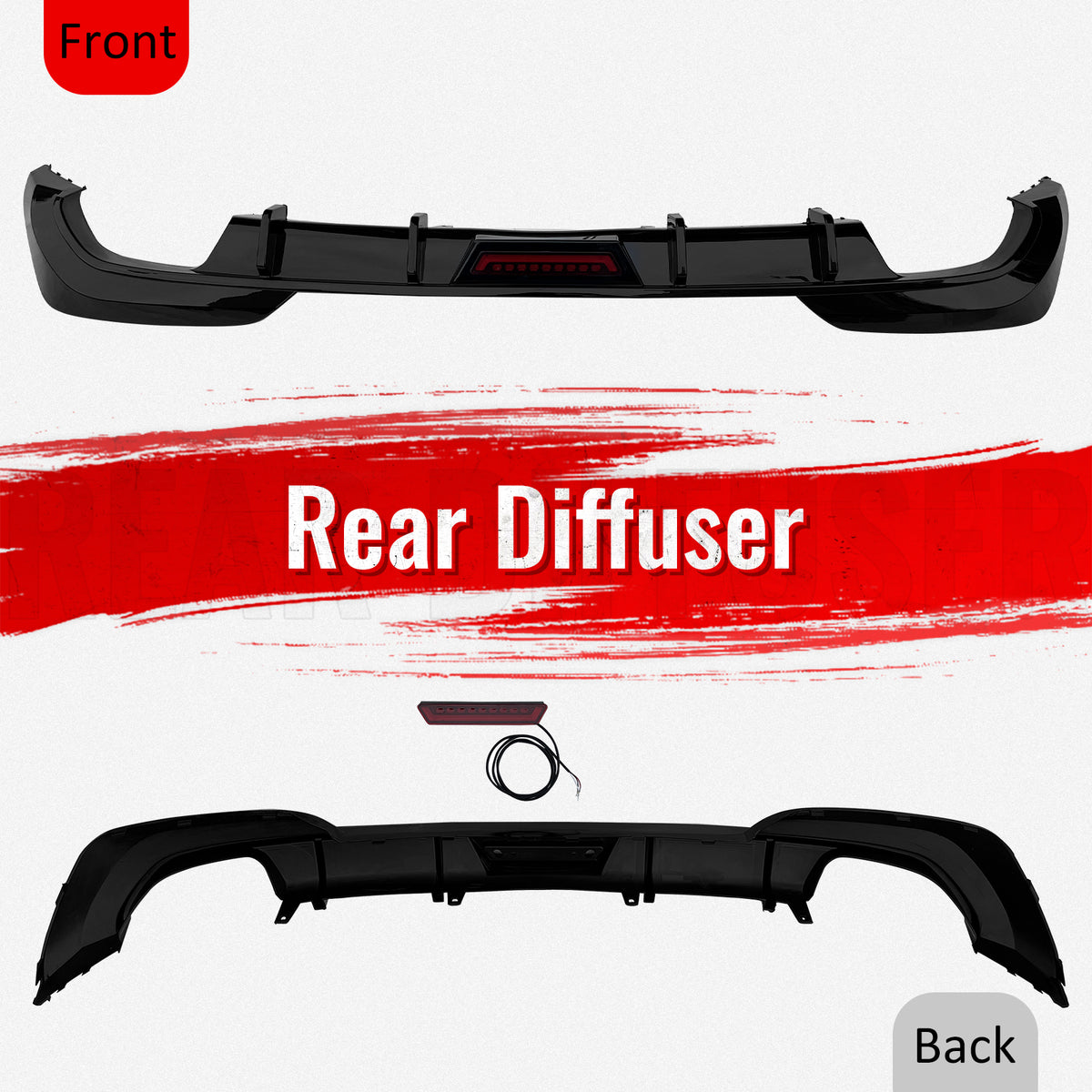 Fits 19-22 BMW Pre LCI G20 3 Series Sedan Gloss Black Rear Diffuser w/ LED Light