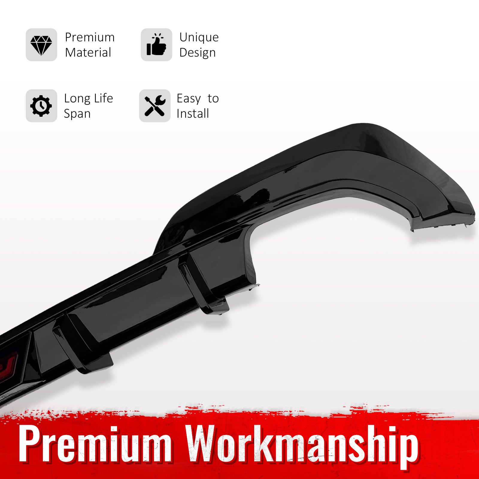 Fits 19-22 BMW Pre LCI G20 3 Series Sedan Gloss Black Rear Diffuser w/ LED Light