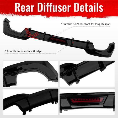 Fits 19-22 BMW Pre LCI G20 3 Series Sedan Gloss Black Rear Diffuser w/ LED Light