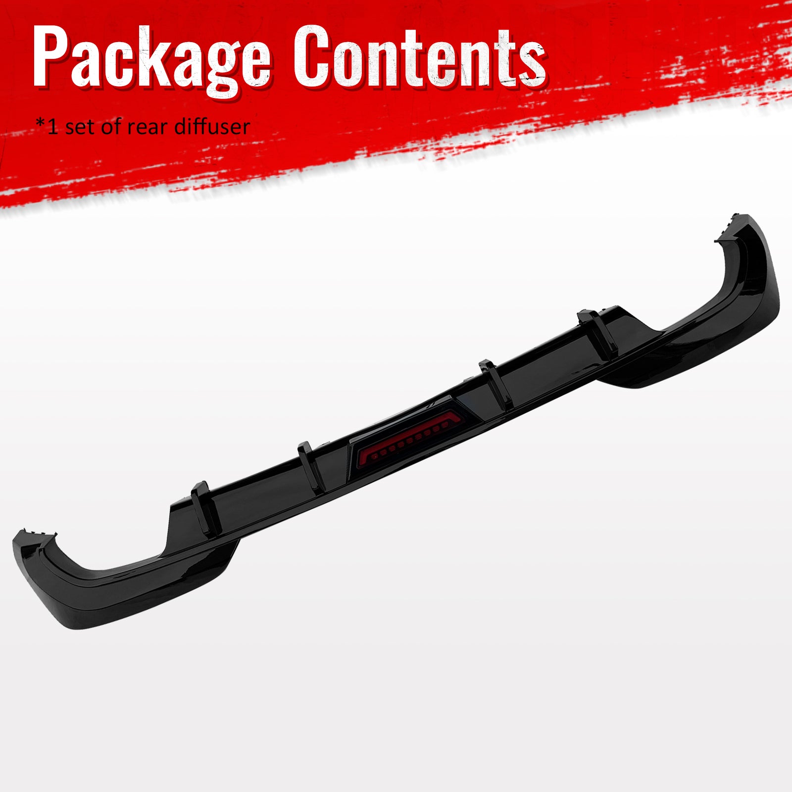 Fits 19-22 BMW Pre LCI G20 3 Series Sedan Gloss Black Rear Diffuser w/ LED Light