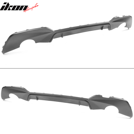 IKON MOTORSPORTS, Rear Diffuser Compatible With 2019-2022 BMW G20 330i, 3 Series M-Tech M Sport Only Dual Single Exhaust Rear Bumper Lip Matte Black PP 2PC