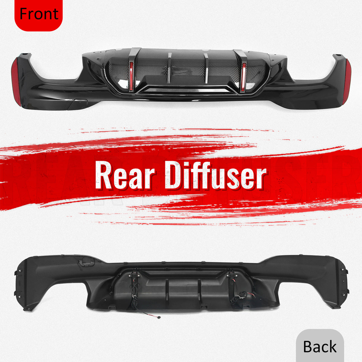 Fits 17-23 BMW 5 Series G30 M Sport IKON Style LED Rear Diffuser w/ CF Print Fin