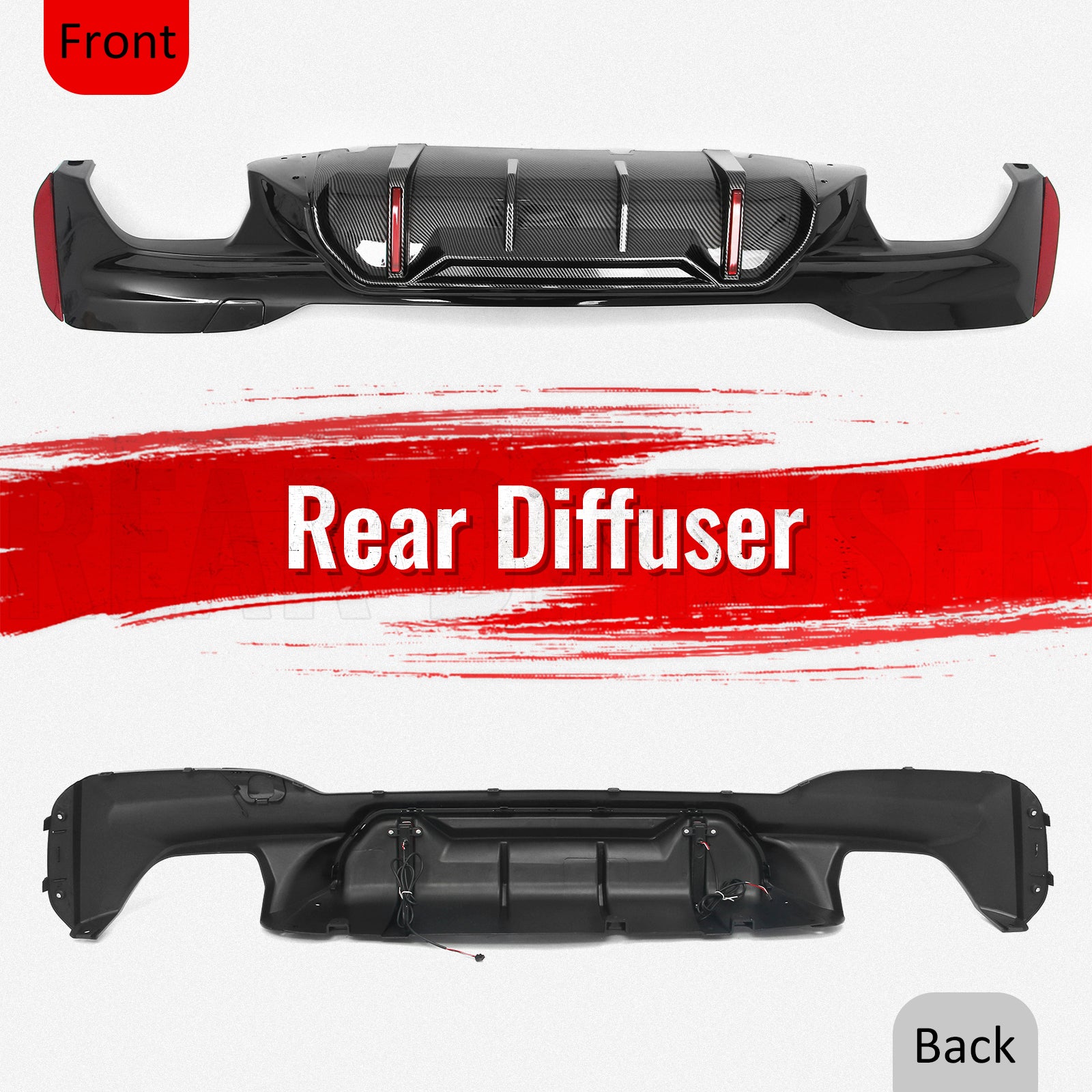 Fits 17-23 BMW 5 Series G30 M Sport IKON Style LED Rear Diffuser w/ CF Print Fin