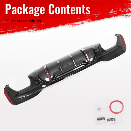 Fits 17-23 BMW 5 Series G30 M Sport IKON Style LED Rear Diffuser w/ CF Print Fin