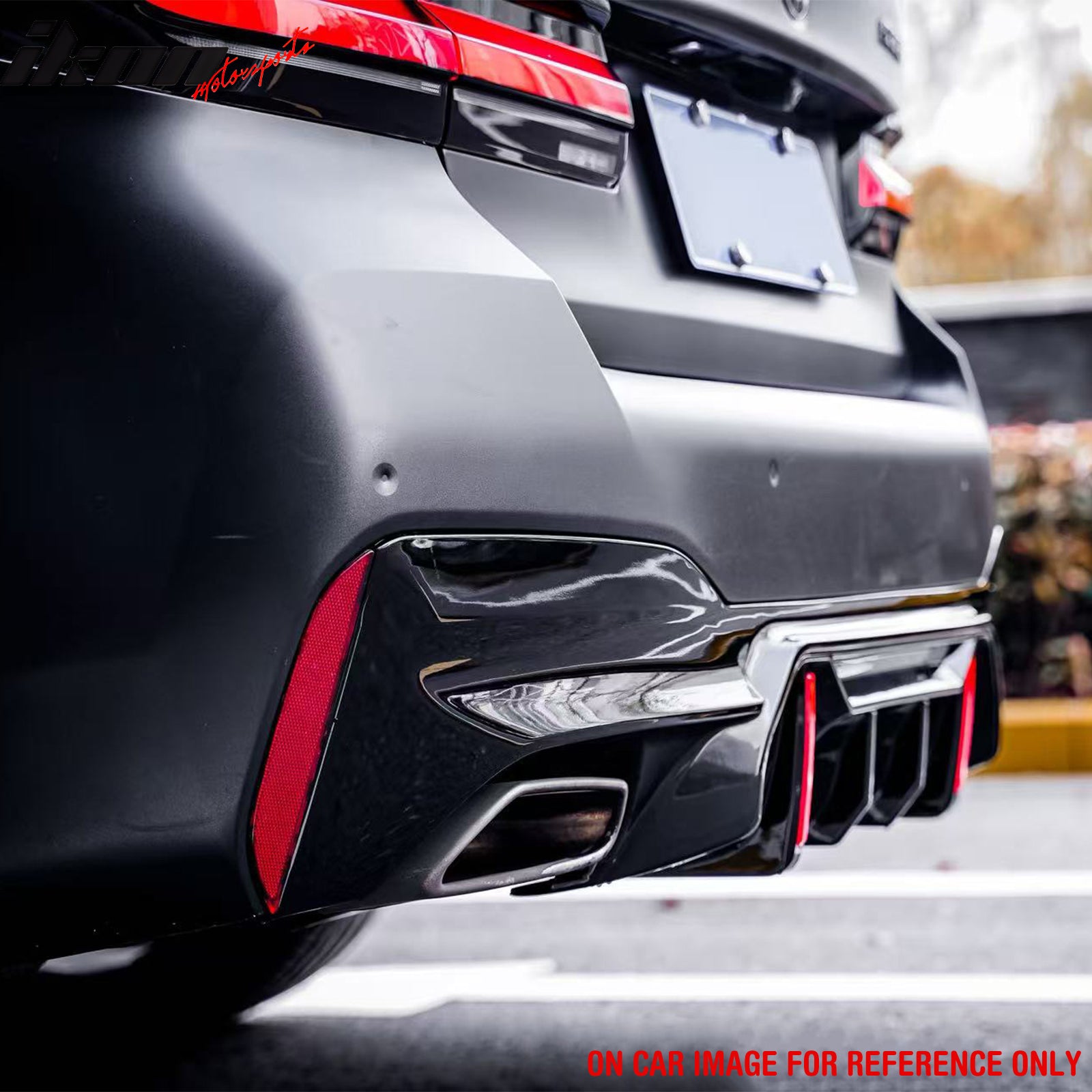Fits 17-23 BMW 5 Series G30 M Sport IKON Style LED Rear Diffuser w/ CF Print Fin