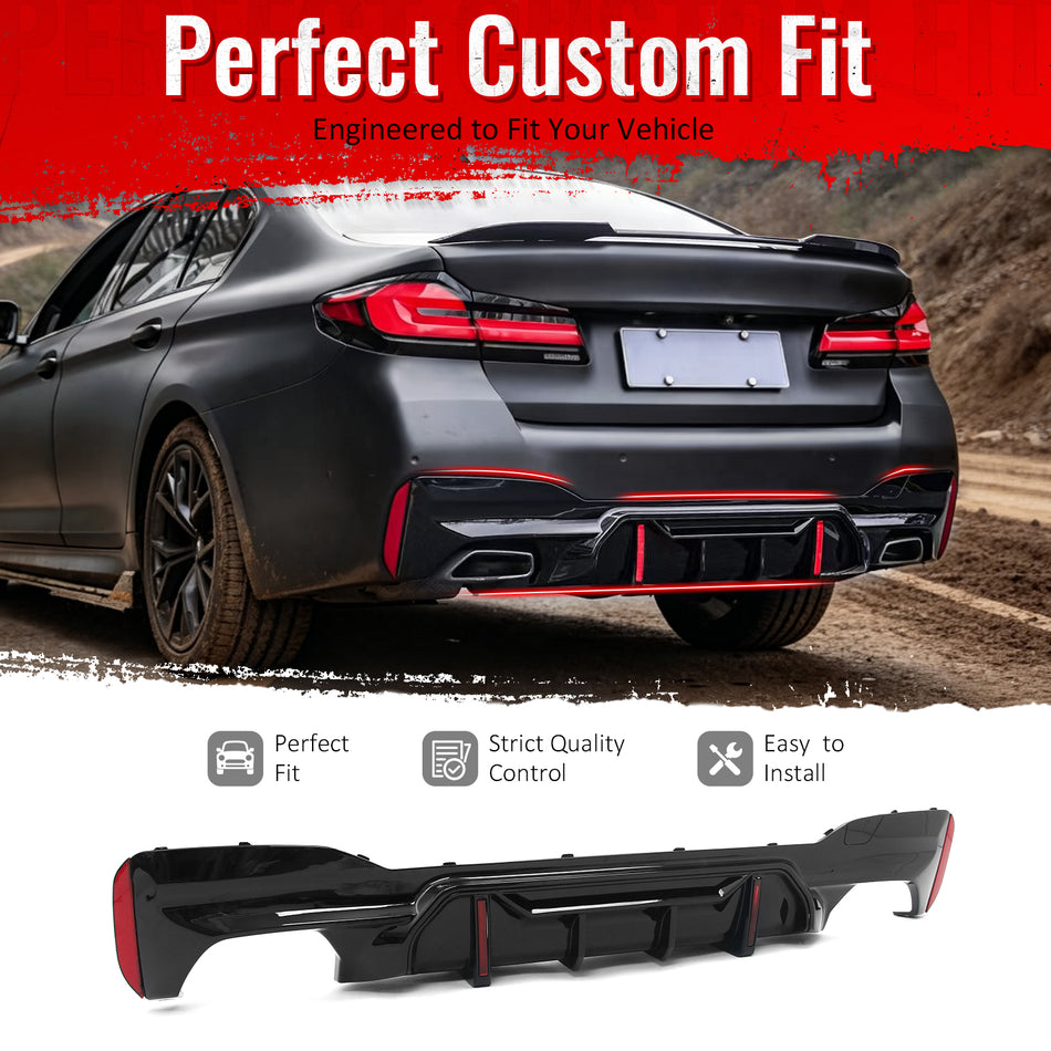 Fit 2017-2023 BMW 5 Series G30 M Sport Rear Bumper Diffuser Gloss Black