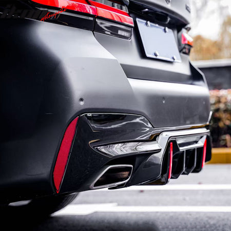 Fits 17-23 BMW 5 Series G30 M Sport Gloss Black IKON Style Rear Diffuser w/ LED