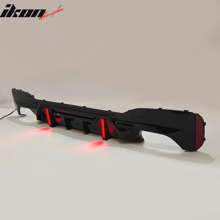 Fits 17-23 BMW 5 Series G30 M Sport Gloss Black IKON Style Rear Diffuser w/ LED