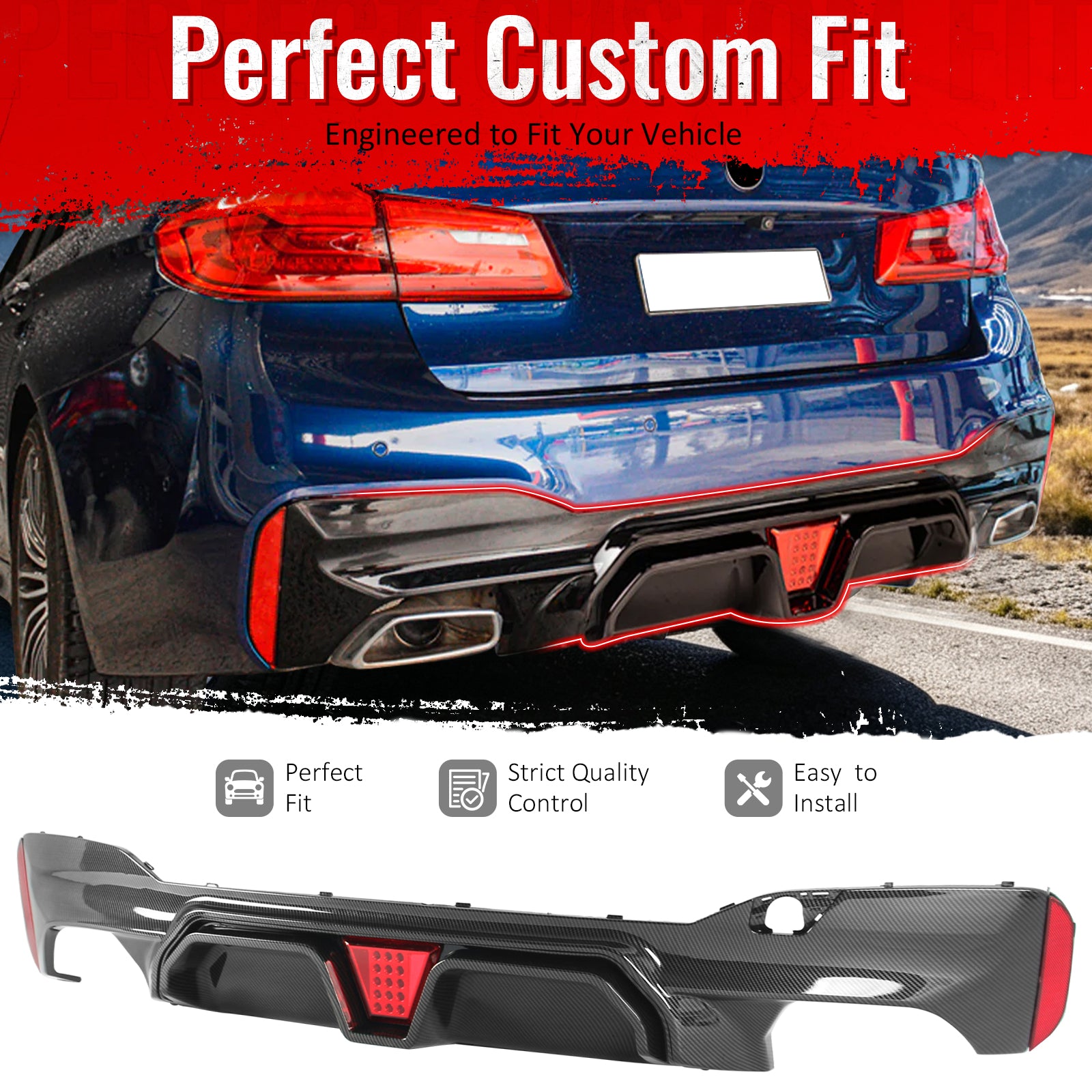 Fit 2017-2023 BMW G30 G31 G38 5 Series Rear Diffuser Carbon Fiber Print