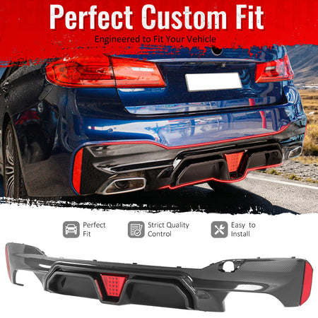 Fit 2017-2023 BMW G30 G31 G38 5 Series Rear Diffuser Carbon Fiber Print