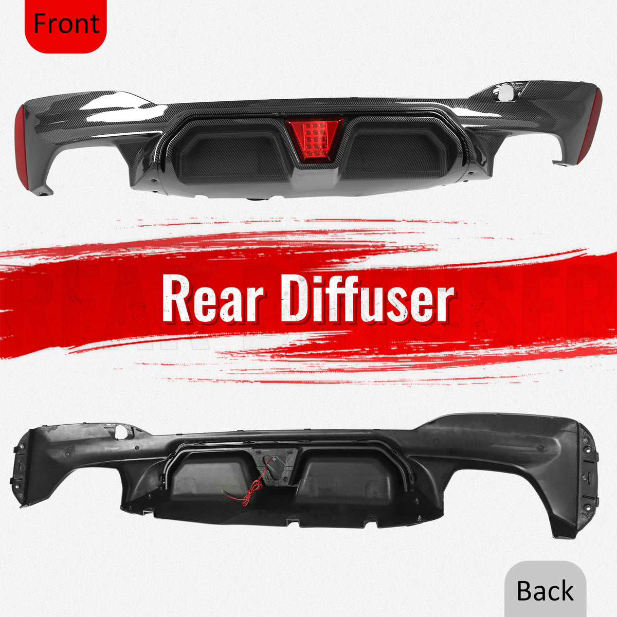 For 17-23 BMW G30 G31 G38 5 Series Carbon Fiber Print M5 CS Rear Diffuser w/ LED
