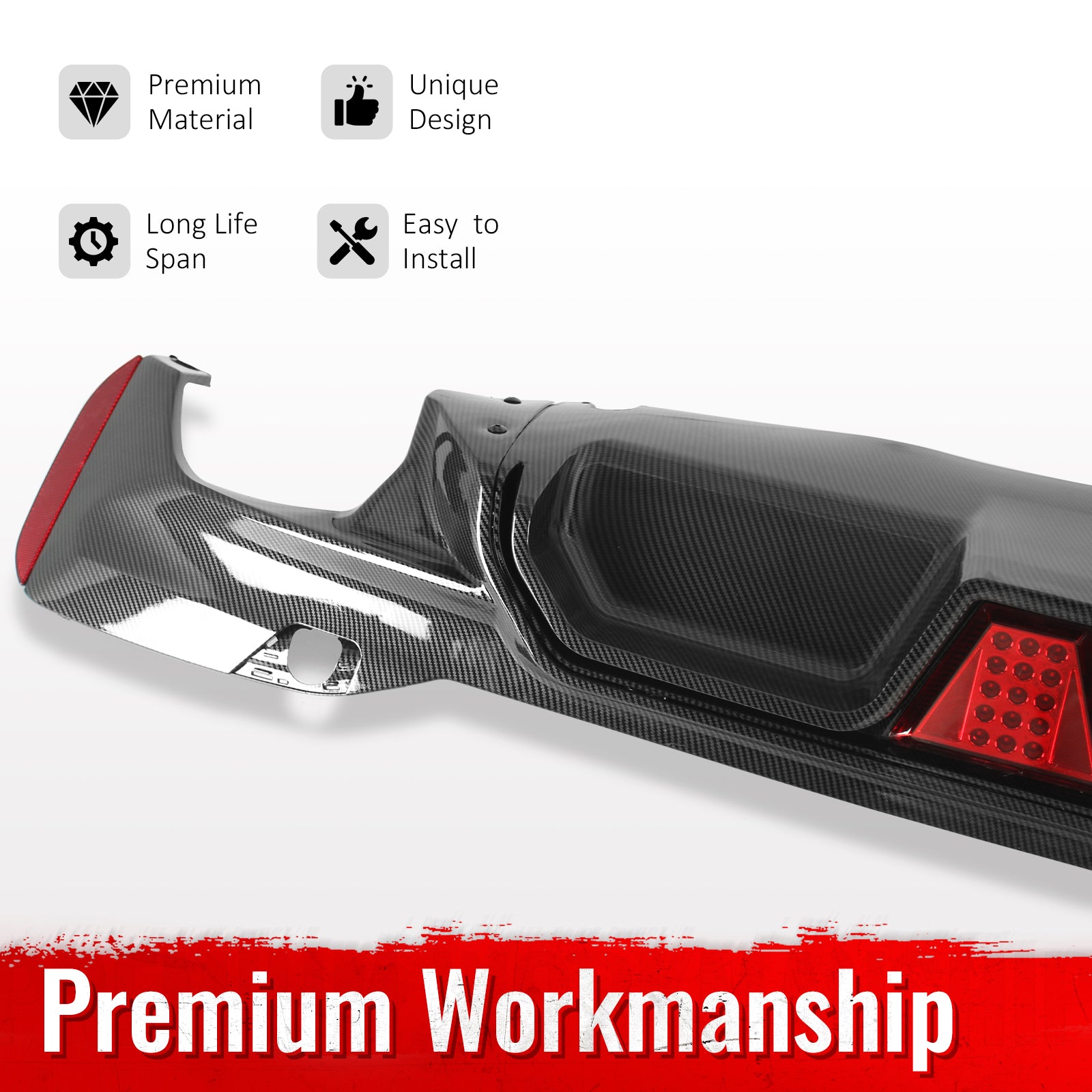 For 17-23 BMW G30 G31 G38 5 Series Carbon Fiber Print M5 CS Rear Diffuser w/ LED