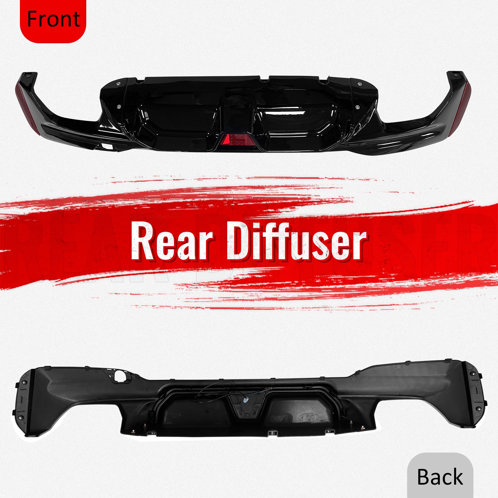 For 17-23 BMW G30 G31 G38 5 Series Gloss Black M5 CS Style Rear Diffuser w/ LED