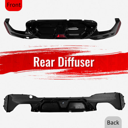 For 17-23 BMW G30 G31 G38 5 Series Gloss Black M5 CS Style Rear Diffuser w/ LED
