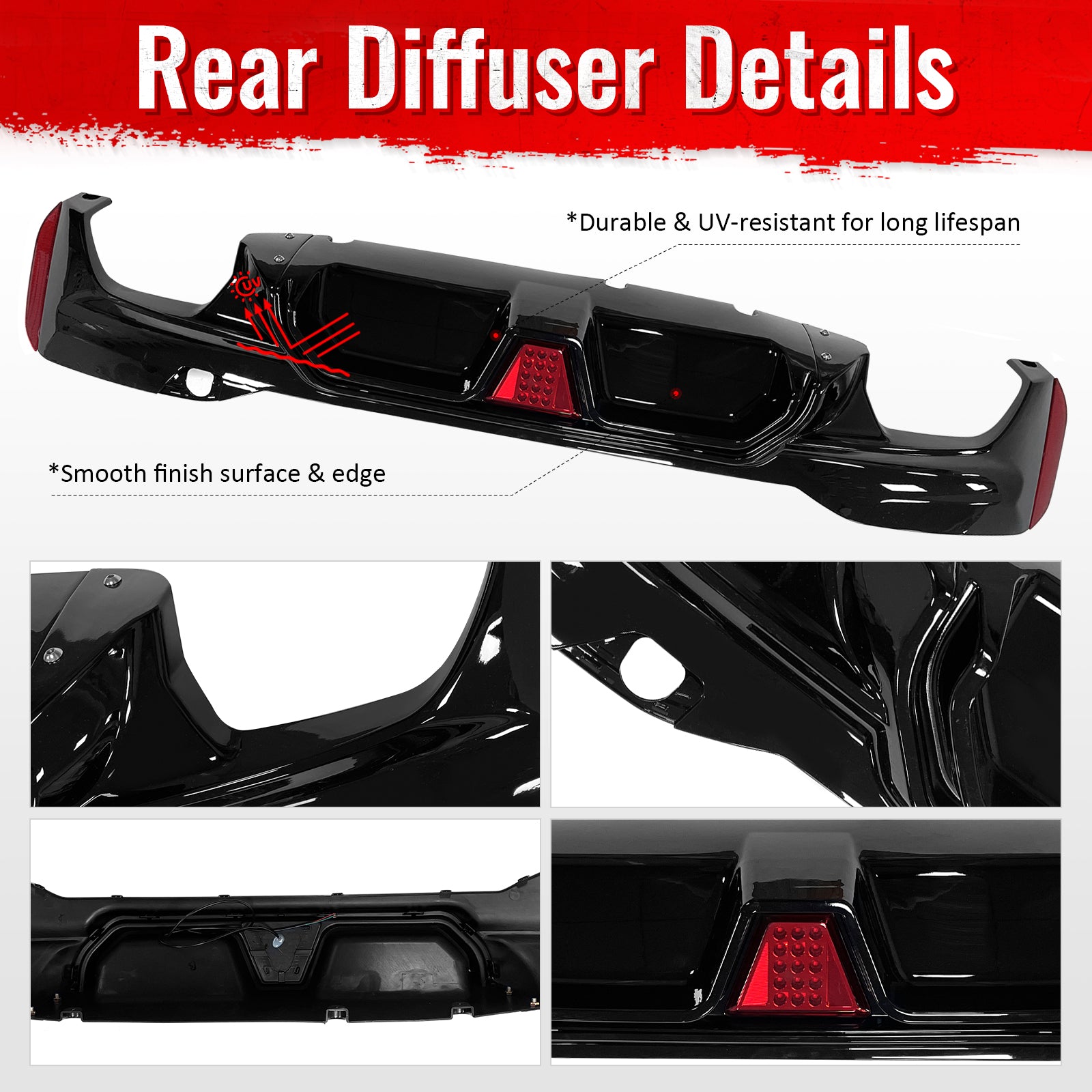 For 17-23 BMW G30 G31 G38 5 Series Gloss Black M5 CS Style Rear Diffuser w/ LED