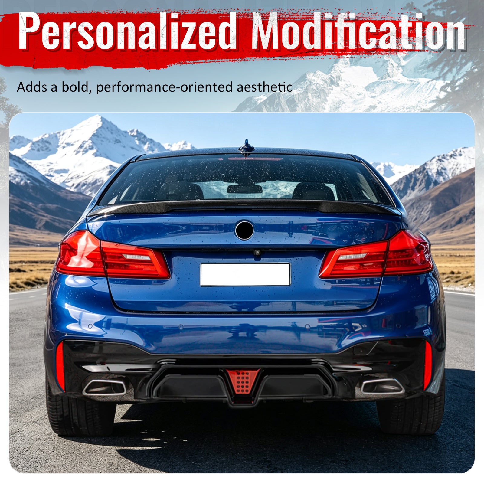 For 17-23 BMW G30 G31 G38 5 Series Gloss Black M5 CS Style Rear Diffuser w/ LED