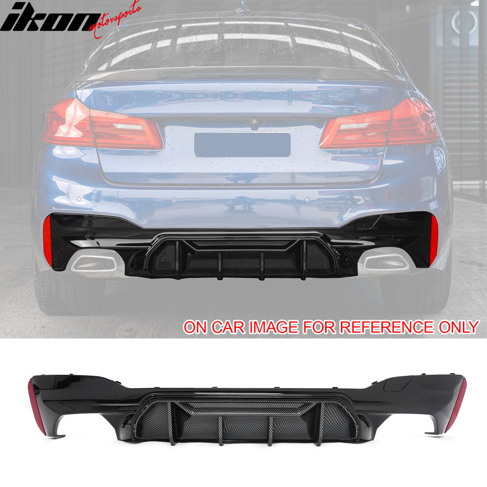 2017-2023 BMW G30 Rear Diffuser M5 MP Style Gloss Black& CF Print Fin