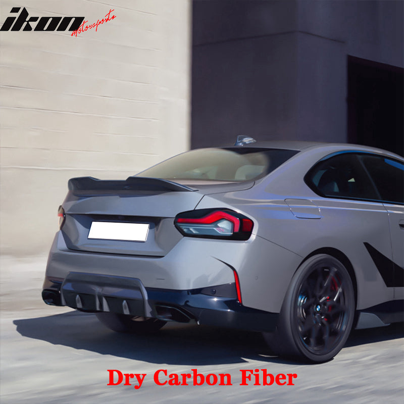 IKON MOTORSPORTS, Dry Carbon Fiber Rear Diffuser Compatible with 2022-2023 BMW G42 2 Series 220i M Sport M240i xDrive, Gloss Black M Performance Style Rear Bumper Lip Valance