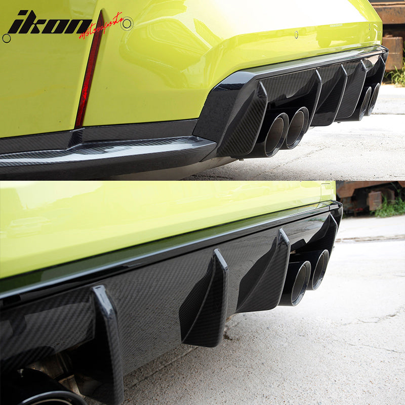 IKON MOTORSPORTS, Dry Carbon Fiber Rear Bumper Diffuser Compatible With 2021-2023 BMW G80 M3 Sedan & G82 M4 Coupe & G83 M4 Convertible, Rear Lower Diffuser Lip OE Style Direct Replacement