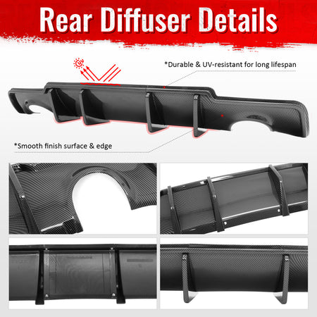 Fits 11-14 Chrysler 300 Rear Bumper Lip Diffuser PP Carbon Fiber Print 3PCS