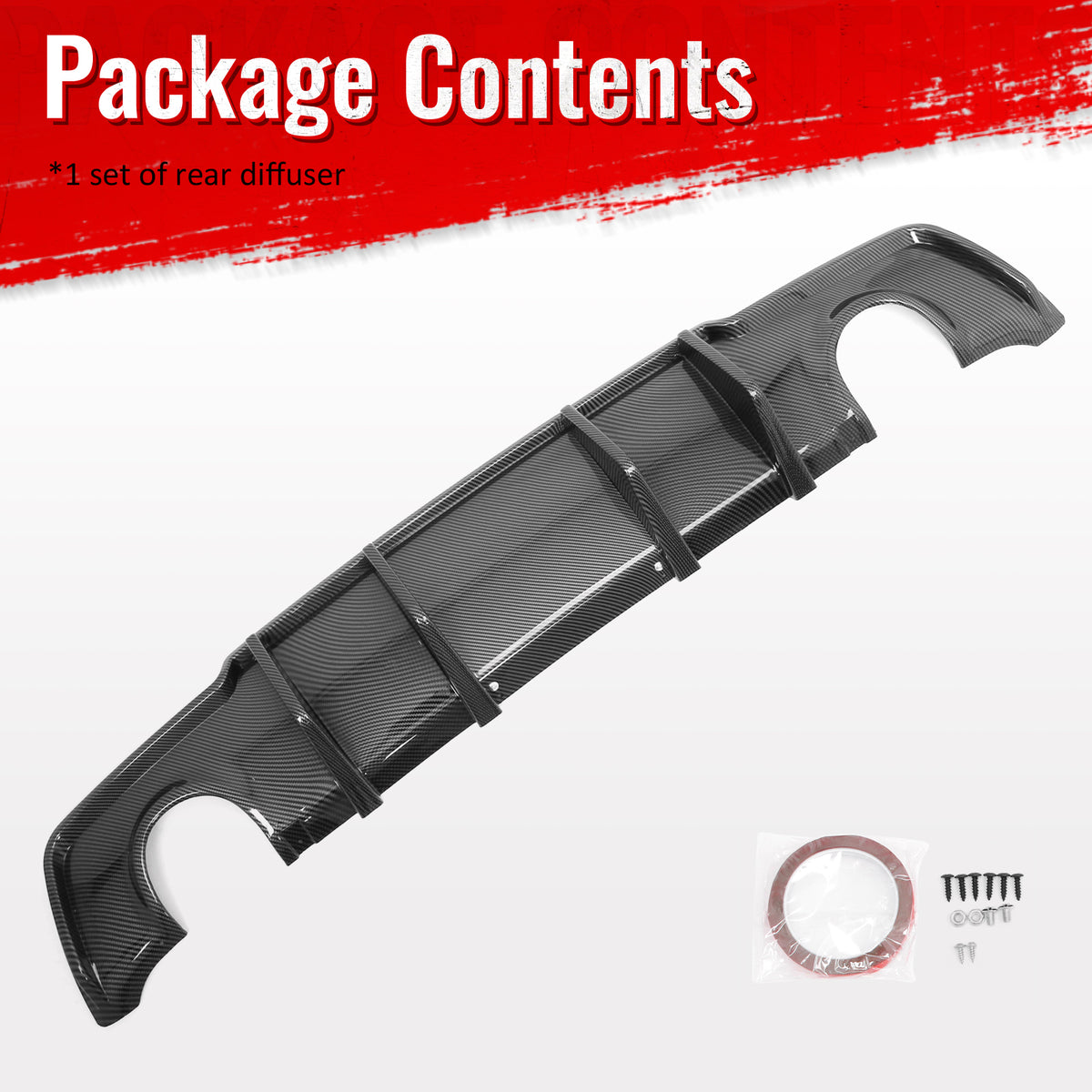 Fits 11-14 Chrysler 300 Rear Bumper Lip Diffuser PP Carbon Fiber Print 3PCS