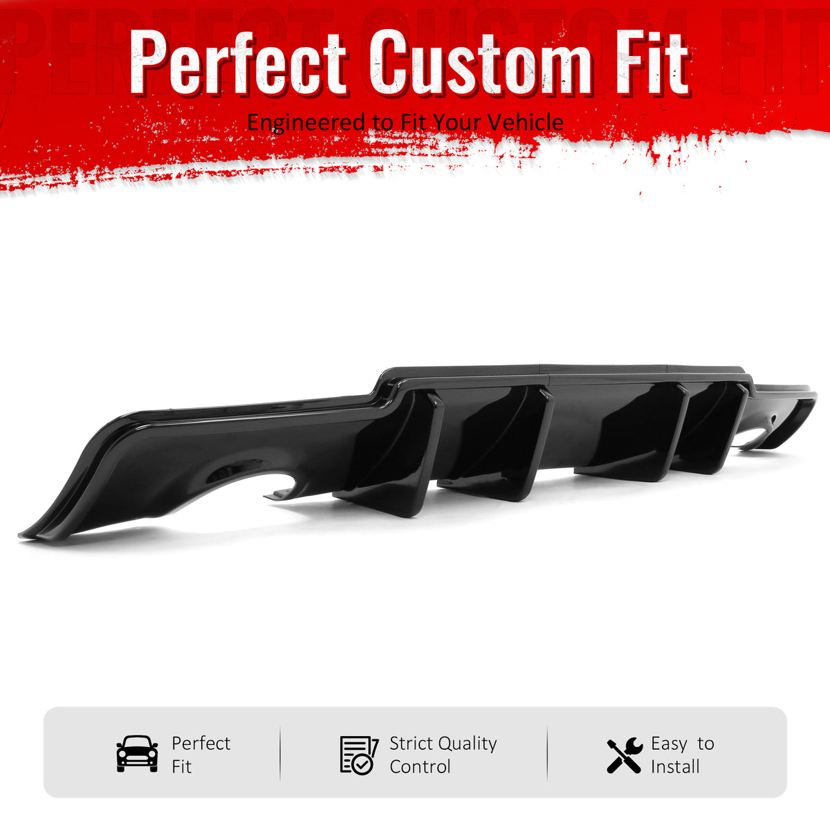 Fit 2011-2014 Chrysler 300 Gloss Black PP 3PCS Rear Diffuser Bumper Lip