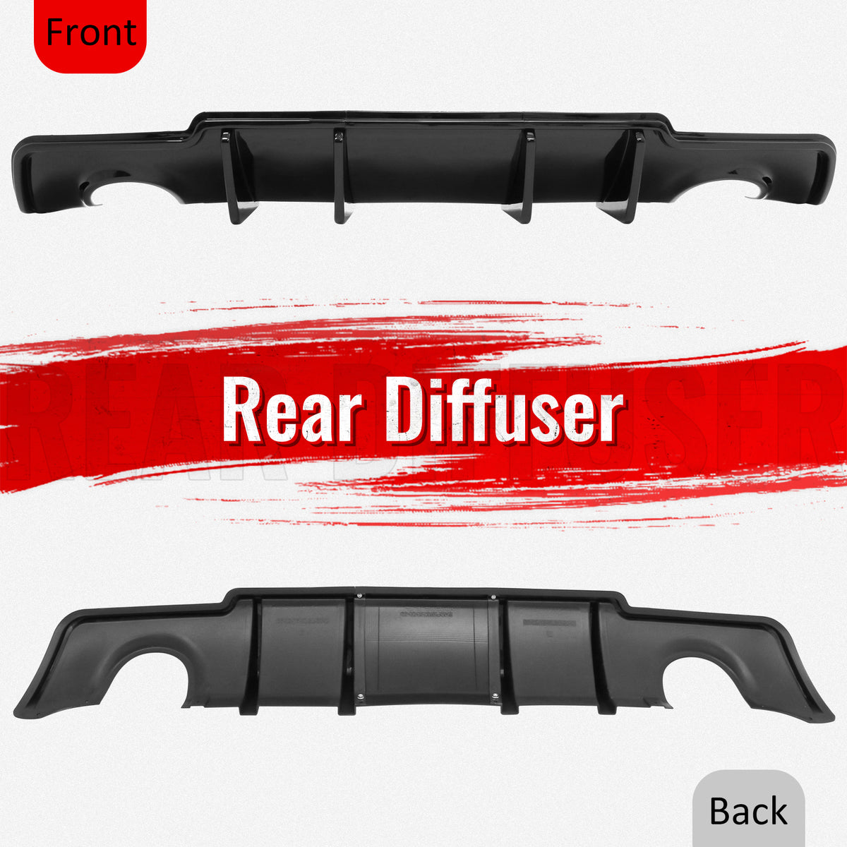 Fits 11-14 Chrysler 300 Rear Bumper Lip Diffuser Valance PP Gloss Black 3PCS