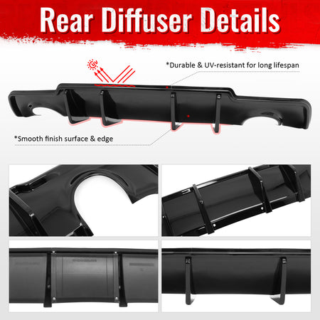 Fits 11-14 Chrysler 300 Rear Bumper Lip Diffuser Valance PP Gloss Black 3PCS