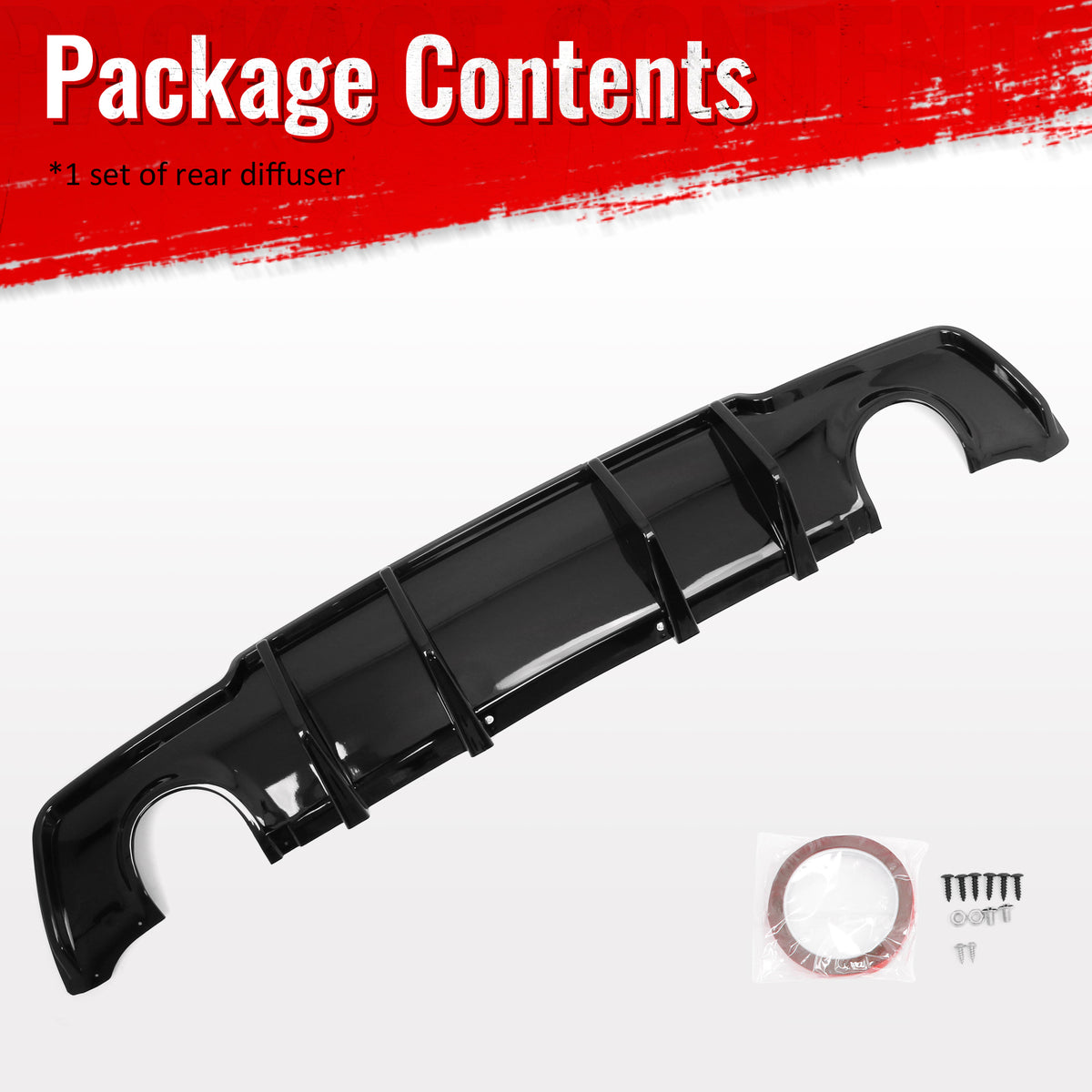 Fits 11-14 Chrysler 300 Rear Bumper Lip Diffuser Valance PP Gloss Black 3PCS