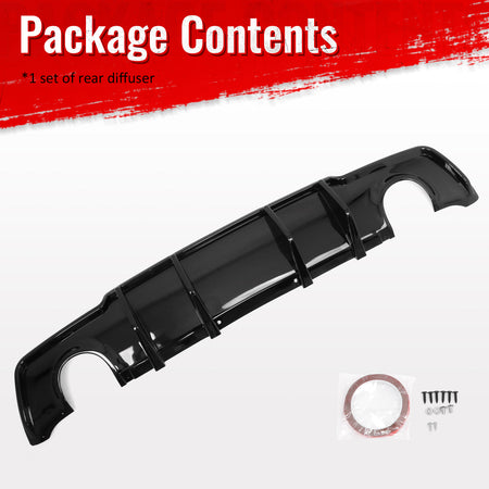 Fits 11-14 Chrysler 300 Rear Bumper Lip Diffuser Valance PP Gloss Black 3PCS