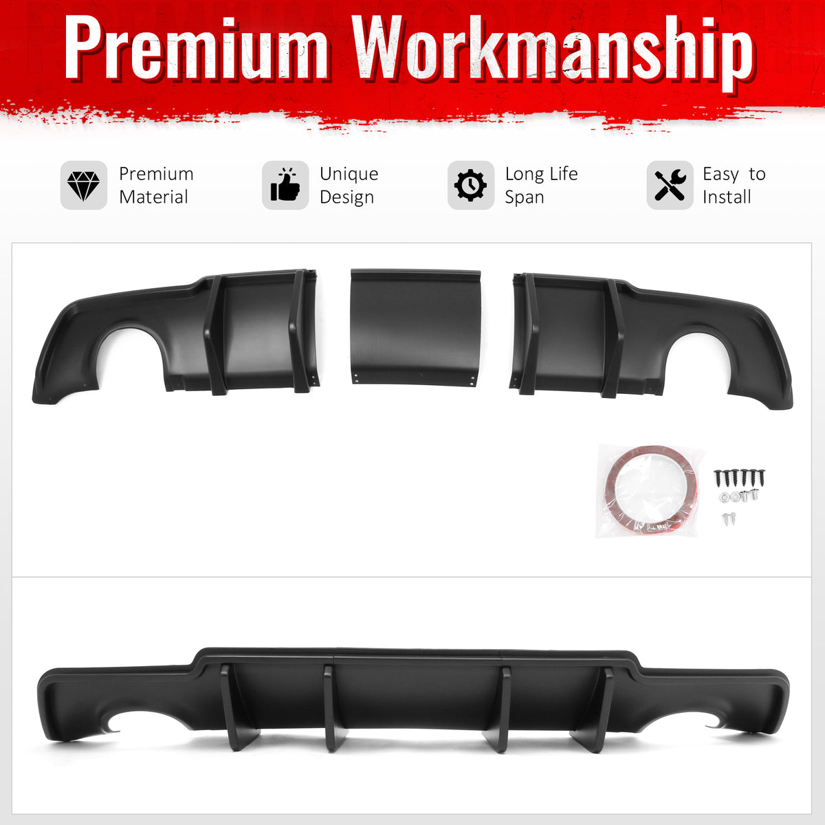 Fits 11-14 Chrysler 300 Rear Bumper Lip Diffuser Valance PP Matte Black 3PCS