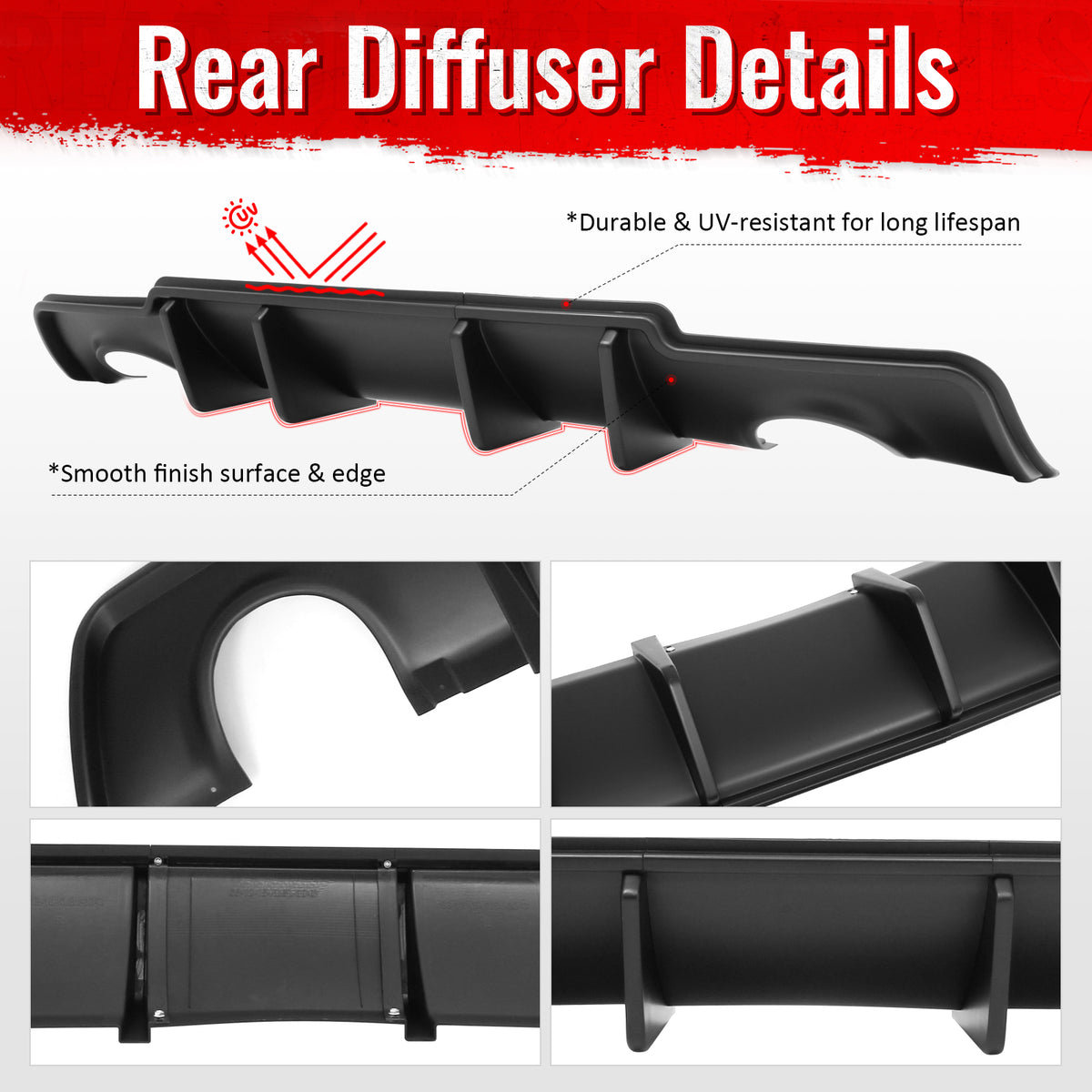 Fits 11-14 Chrysler 300 Rear Bumper Lip Diffuser Valance PP Matte Black 3PCS