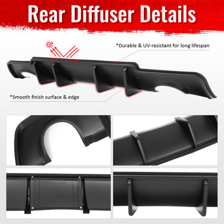 Fits 11-14 Chrysler 300 Rear Bumper Lip Diffuser Valance PP Matte Black 3PCS